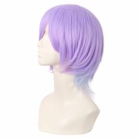 MapofBeauty Purlple 12 Inch Anime Cosplay Short Curly Synthetic Wig | Side Bangs | Gray Blue/Light Purple | Party Halloween - Thumbnail 2