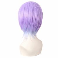 MapofBeauty Purlple 12 Inch Anime Cosplay Short Curly Synthetic Wig | Side Bangs | Gray Blue/Light Purple | Party Halloween - Thumbnail 3