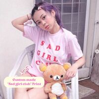 Coquette Y2K Pink Tee | Sad Girl Club Print T-Shirt | Quirky Pink Fashion Statement - Thumbnail 1