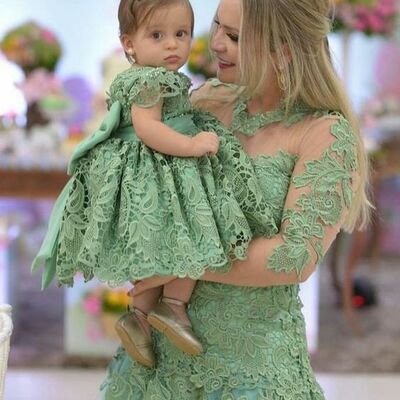 Green lace flower girls dresses for weddings pretty formal girls gowns  - Thumbnail 1