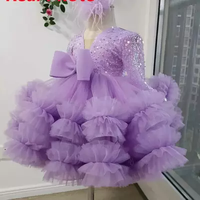 Girl's dresses luxury flower girl dress scoop neck puff girls party dresses for wedding short sleeves tulle kids christmas ceremonial dress  - Thumbnail 1