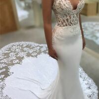 Sexy Mermaid Spaghetti Straps Wedding Dresses | 2020 Lace Open Back Bridal Gowns,1026 - Thumbnail 1