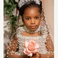 Luxurious Flower Girl Dresses Sequined Lace Pearls Champagne Sequins Ball Gown Tutu Lilttle Kids Birthday Pageant Weddding Gowns - Thumbnail 2