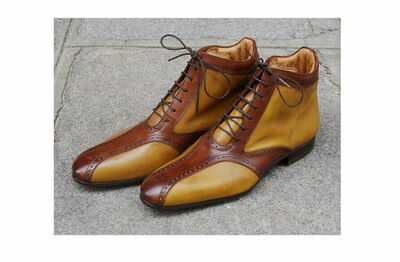 Tan Brown Lace Up Premium Leather High Ankle Men Handmade Stylish Vintage Boots