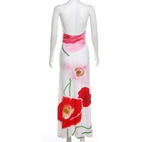 Strapless backless flower print sexy long skirt dress - Thumbnail 4