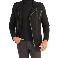 Men’s Motorcycle Racer Biker Jacket Genuine Real Suede Lambskin Leather Jacket - Thumbnail 4