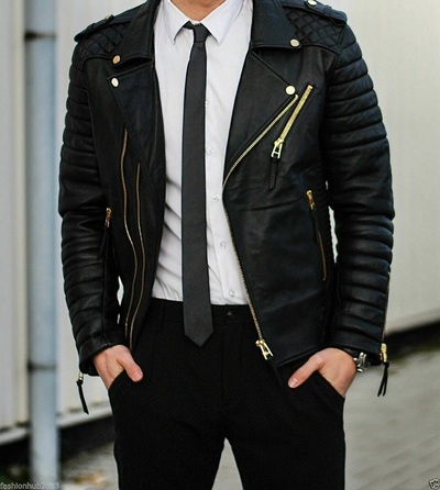 Men's Genuine Lambskin Leather Jacket Slim fit Biker Motorcycle