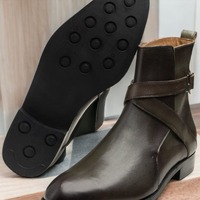 Ankle High Handmade Men's Chocolate Brown Leather Boot, Jodhpurs Boot - Thumbnail 2