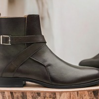 Ankle High Handmade Men's Chocolate Brown Leather Boot, Jodhpurs Boot - Thumbnail 1