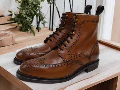 Handmade Men's Brown Genuine Leather Boot, Wing Tip Lace Up Boot