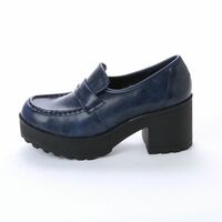 YOSUKE Black Enamel Thick-Soled Loafer Pumps - Thumbnail 1