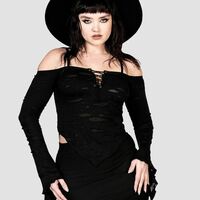 Killstar Dust Devil Top | Black Gothic Lace-Up Ripped Shoulder Cami Bardot Neck | Alternative Edgy - Thumbnail 2