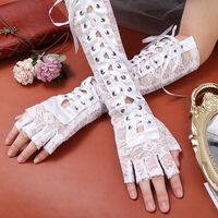 White Gothic Laced Fingerless Gloves - Thumbnail 1