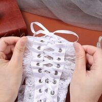 White Gothic Laced Fingerless Gloves - Thumbnail 2