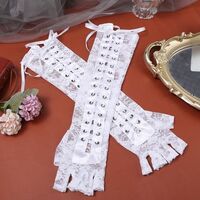 White Gothic Laced Fingerless Gloves - Thumbnail 3