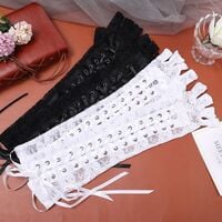 White Gothic Laced Fingerless Gloves - Thumbnail 4