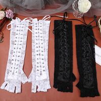 White Gothic Laced Fingerless Gloves - Thumbnail 5