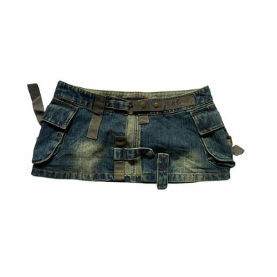 Y2k lain denim wrap belt  trendy accessory | women's  skort | micro sexy skirt  - Thumbnail 1