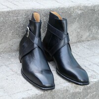 Crafted Leather Classic Men Dress Shoes Black Leather Buckle Strap Military Jodhpur Boot - Thumbnail 5