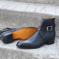 Crafted Leather Classic Men Dress Shoes Black Leather Buckle Strap Military Jodhpur Boot - Thumbnail 7