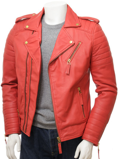 Handmade Men’s Leather Biker Jacket in Red