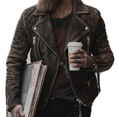 Handmade men motorcycle distressed natural rugged biker leather jacket - Thumbnail 4