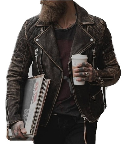 Handmade Men Motorcycle Distressed Natural Rugged Biker Leather Jacket