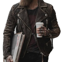 Handmade Men Motorcycle Distressed Natural Rugged Biker Leather Jacket - Thumbnail 4