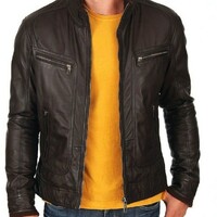 Men's casual Genuine Lambskin Leather Jacket - Thumbnail 4