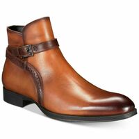 Men's Brown Jodhpurs High Ankle Rounded Buckle Strap Burnished Toe Leather Boots - Thumbnail 4