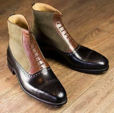 Rounded Cap Toe Magnificiant Leather Multi Color Lace Up Men High Ankle Boots