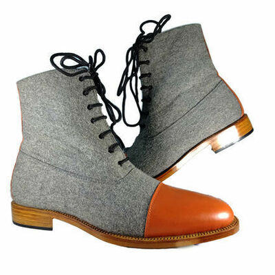Magnificiant gray tweed orange tone cap toe leather men high ankle lace up boots