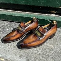 Luxury Twotone Loafers Shoes Men's Handmade Penny Loafers Moccasin Formal Dress Shoes - Thumbnail 1