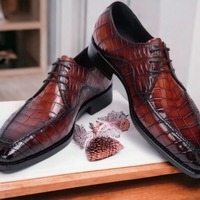 Handmade Men's Two Shaded Brown Alligator Print Leather Shoes - Thumbnail 1