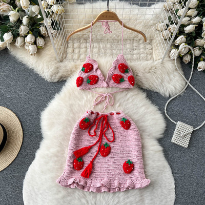 Strawberry Crochet Top & Skirt Co-Ord
