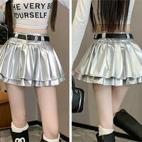 Millennium Silver Pleated A-line Skirt With Belt - Thumbnail 3