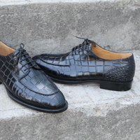Crafted Leather Classic Men Shoes Black Exotic Crocodile Leather Split Toe Dress Oxford - Thumbnail 3