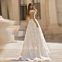 SB0658,Stylish cap sleeves v-neck applique tulle lace floor length wedding dress - Thumbnail 2