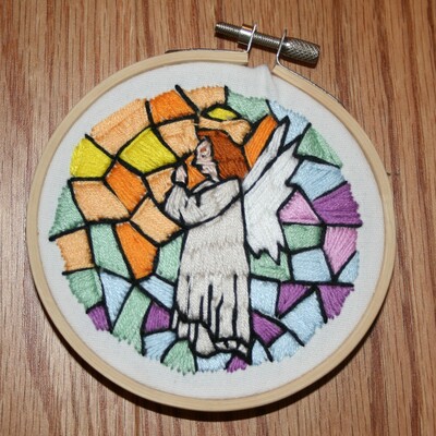 Angel stained glass embroidery hoop