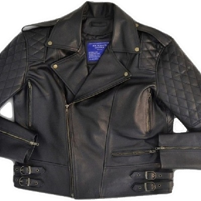 Handmade men's quilted leather motorcycle biker jacket
