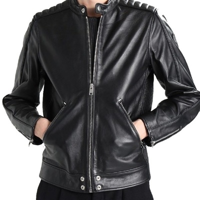 Handmade men's designer biker style classic black genuine leather jacket