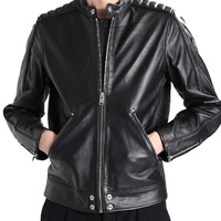 Handmade Men's Designer Biker Style Classic Black Genuine Leather Jacket - Thumbnail 1