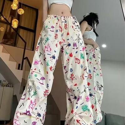 Graffiti full print high waist casual joggers pants