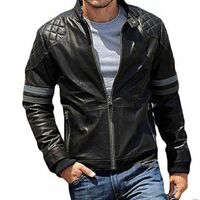 Handmade Men New Stylish quilted Shoulders Sleeve with Patch Lines Men's Leather Biker Jacket - Thumbnail 4