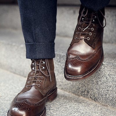 Handmade premium edition brown leather boot men's oxfords wingtip boot - Thumbnail 2