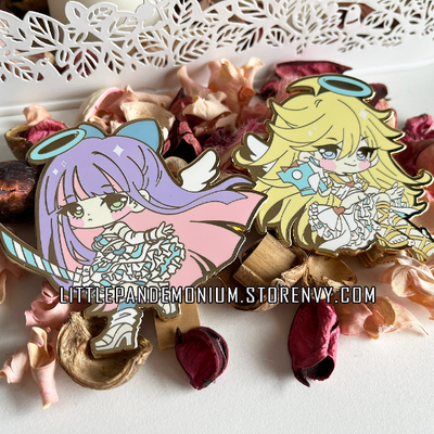 Angel sisters enamel pin