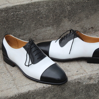 Crafted Leather Bespoke Dress Shoes Black White Leather Formal Lace up Oxford - Thumbnail 1