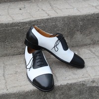 Crafted Leather Bespoke Dress Shoes Black White Leather Formal Lace up Oxford - Thumbnail 3