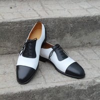 Crafted Leather Bespoke Dress Shoes Black White Leather Formal Lace up Oxford - Thumbnail 5