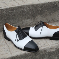 Crafted Leather Bespoke Dress Shoes Black White Leather Formal Lace up Oxford - Thumbnail 6